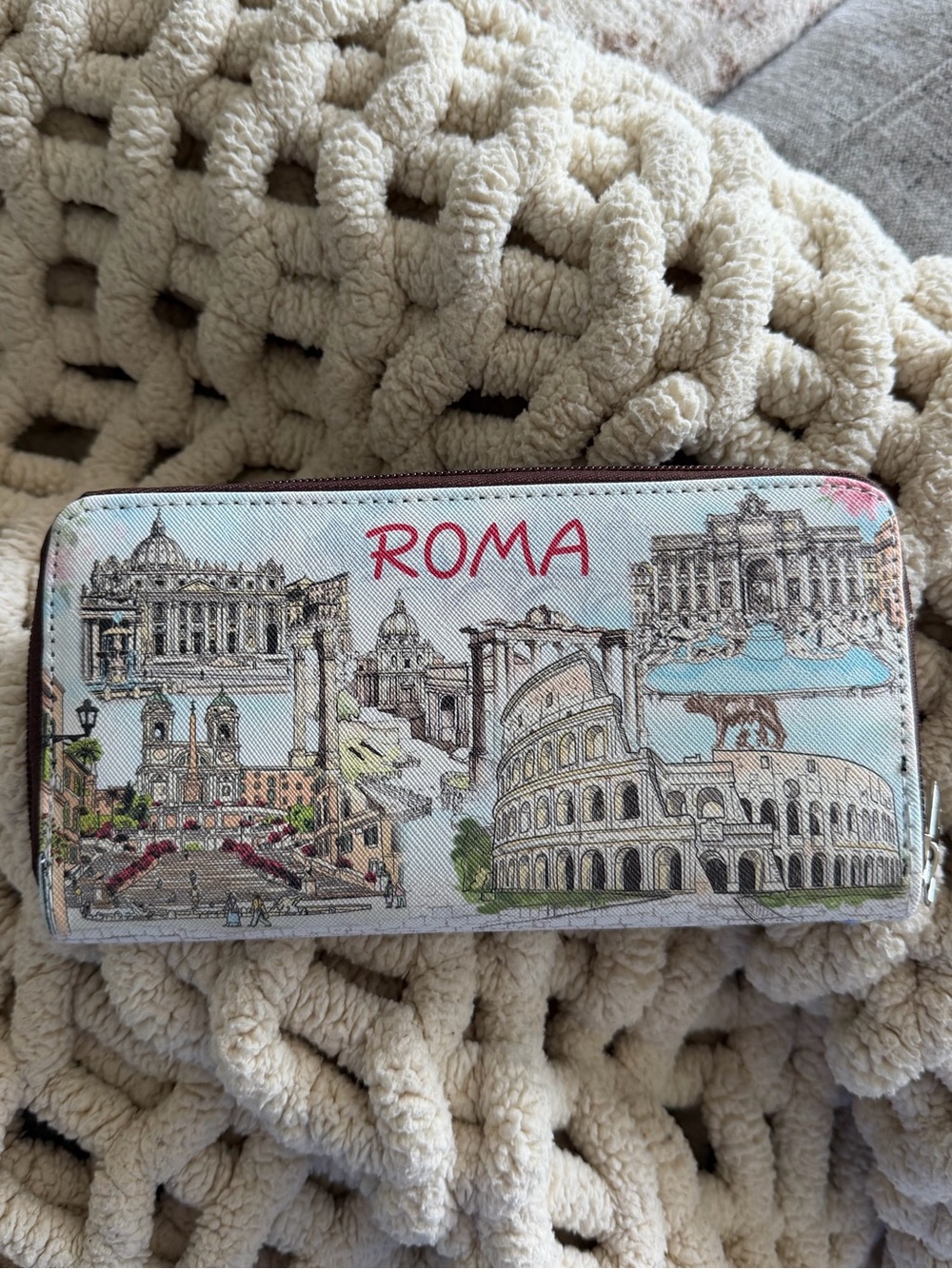 Rome Italy Landmark Print Zip Around Wallet Wristlet